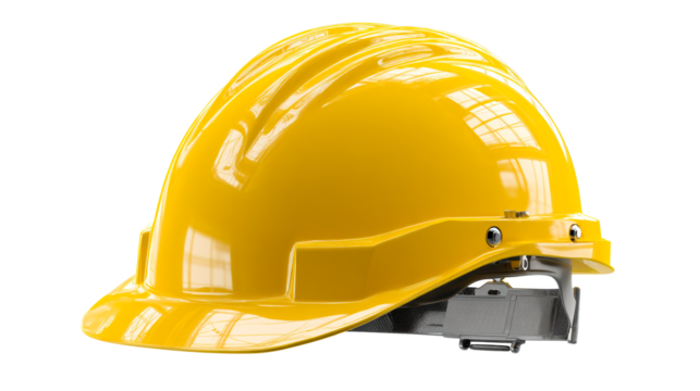 Yellow hard hat with adjustable suspension system, cut out transparent