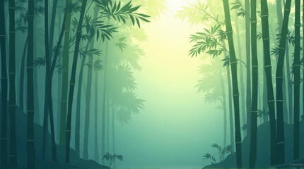 A serene illustration of a bamboo forest bathed in soft, ethereal light, creating a tranquil atmosphere.