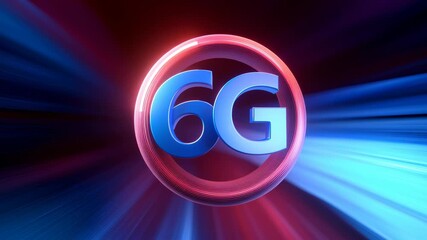 6G technology symbol glowing with futuristic red blue light effects dynamic wireless network digital communication speed concept - Powered by Adobe