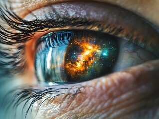 Cosmic Reflection in Human Eye Featuring Galactic Nebula and Stars