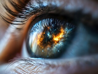 Cosmic Reflection in Human Eye Capturing Universe and Galaxy Beauty