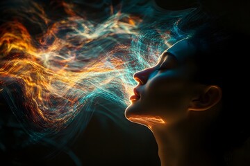 Ethereal Woman Profile with Colorful Smoke and Light Effects