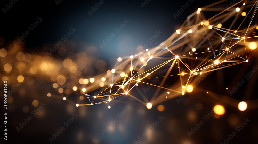 Poster a luminous neural network spanning the air like a glowing web nodes pulsing with light as a stylus m