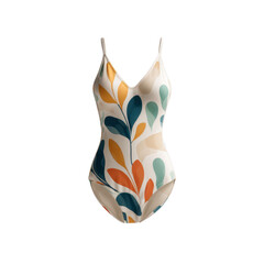 Obraz premium Stylish one-piece swimsuit with colorful leaf pattern, perfect for summer beach outings and poolside relaxation