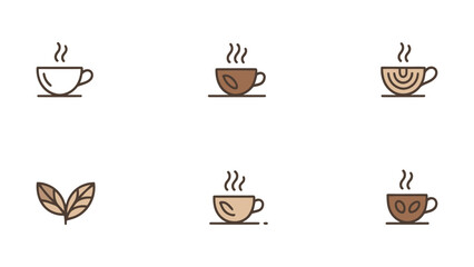 Minimal coffee cup logo collection, modern café branding icons, simple coffee shop vector designs for restaurants, beverage businesses, barista graphics, and coffeehouse identity on white background