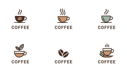 Minimal coffee cup logo collection, modern café branding icons, simple coffee shop vector designs for restaurants, beverage businesses, barista graphics, and coffeehouse identity on white background