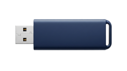 Dark blue USB flash drive, isolated on transparent background