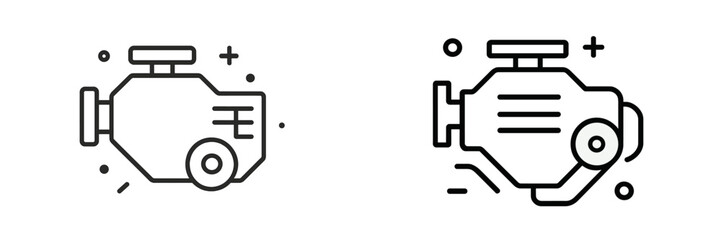 Car engine line icon set for automotive service and repair, minimalist motor block symbol for vehicle maintenance and mechanics isolated on a white background