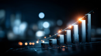 A radiant digital screen displaying bars and percentile circles rising with economic growth glowing graphs moving upward dynamically background shimmering with soft futuristic