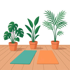 Obraz premium Serene Yoga Space Potted Plants and Mats for Relaxation and Wellness