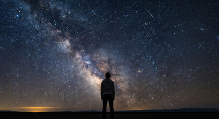Person standing under starry night sky symbolizing dreams and future