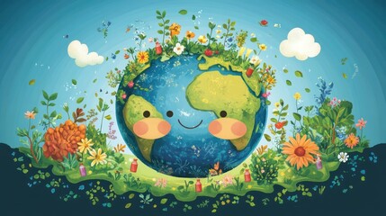 Earth illustration with flowers and plants