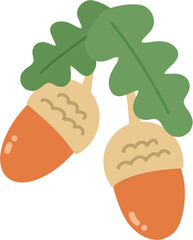 참나무 도토리와 잎사귀 일러스트