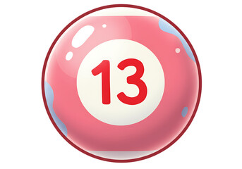 Pink billiard ball with number 13 isolated on transparent background