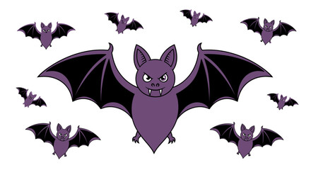 Cute purple bats cartoon style Halloween illustration background