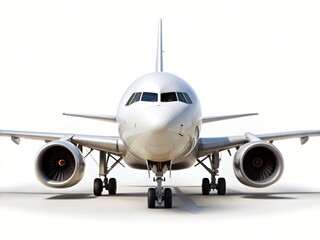 Naklejka premium Front view of a silver passenger airplane on a white background The aircraft is shown from the front showcasing its