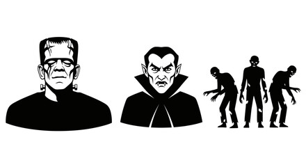 Monster Mash: Frankenstein Dracula and Zombies Vector Illustration © Tuyul
