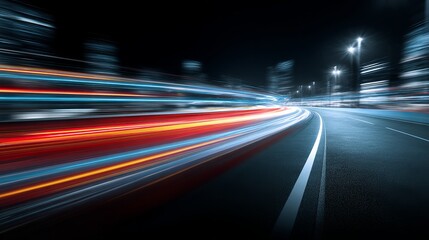 Fototapeta premium Streaks of light paint urban road with speed during night travel, revealing energy.