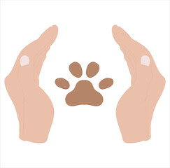 Hands Protecting Pet Paw Vector Illustration