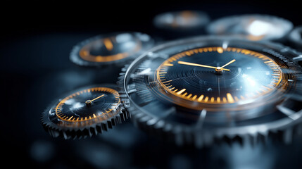 A glowing productivity optimization screen with gears turning smoothly time icons flashing as schedules update dynamically atmosphere of discipline efficiency and control with