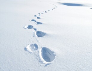 A solitary journey marked by a trail of footprints leading through a vast and deep, untouched winter snowscape