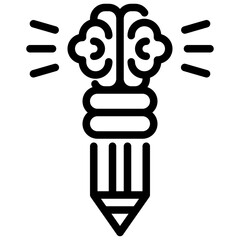 Minimalist Outline Brain Lightbulb Pencil Combination Symbol Icon Graphic