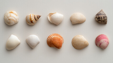 Seashells and Marine Life Collection on Ocean Beach with Natural Coastal Shells