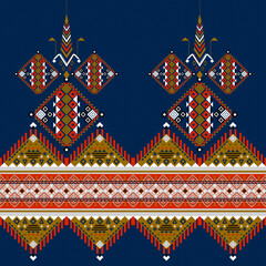 Traditional ethnic fabric pattern, geometric tribal textile design, seamless ornamental background, colorful folk art weaving, native cultural decoration, abstract embroidery style cloth texture