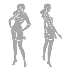 Collection. Silhouette of a woman in style. The girl is slim and beautiful. Lady suitable for aesthetic decor, posters, stickers, logo. Vector illustration set.