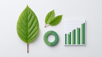 Green Leaves and Growth Charts Representing Nature and Sustainability in Business Finance and Environmental Awareness