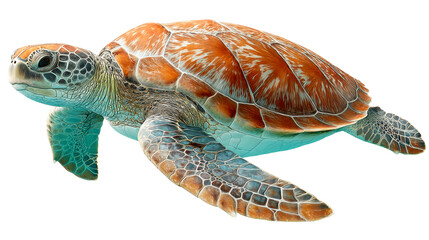 Sea Turtle Swimming Isolated on White Background, cut out transparent