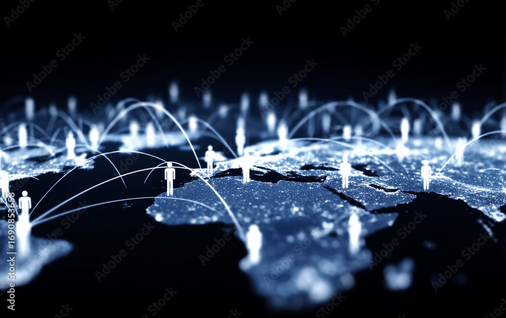 Poster global network connection showing interconnected people across the world