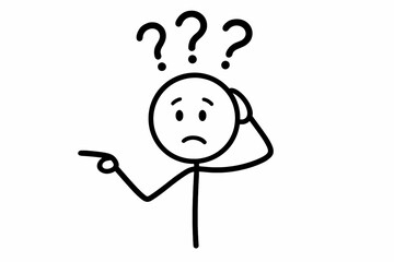 stick man with confused expression, asking on white