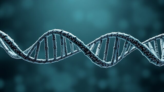 A DNA helix woven from mathematical formulas, entwining all known life within its spiral.