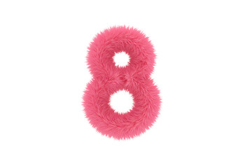 Fototapeta premium Fluffy pink number 8 isolated on transparent background