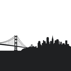 Obraz premium San Francisco skyline with Bay Bridge silhouette over water in California USA