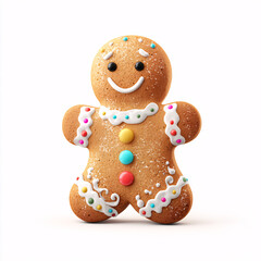 A cheerful gingerbread cookie character with sweet details.