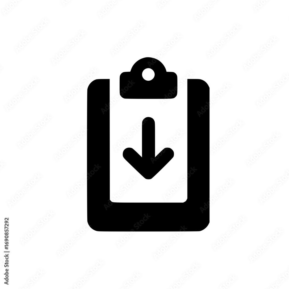 Poster vector clipboard with down arrow icon for task management workflow submission or checklist concept