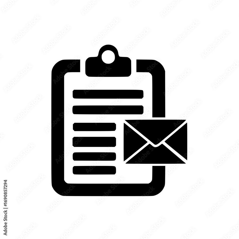 Poster clipboard with envelope icon symbolizing mail communication and task organization concept