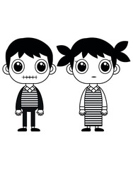 Cute Gothic Kids Characters boy and girl