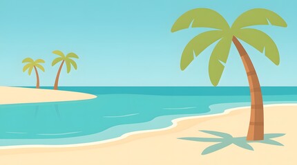 Obraz premium Serene Beach Scene with Palm Trees and Calm Blue Ocean Waters