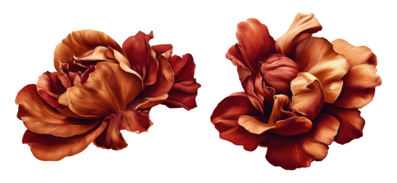 Red rose petals merging together surreal floral composition detailed texture vibrant color romantic mood close up isolated on transparency background artistic nature inspired