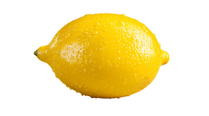 Fresh yellow lemon with water droplets on a white background, cut out transparent