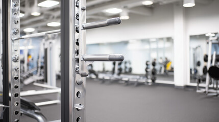 Fototapeta premium Modern fitness space featuring a single weight rack with clean lines, metallic surfaces, and soft overhead lighting.