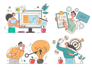 Business people characters office workers team managers concept set collection. Vector graphic design element illustration