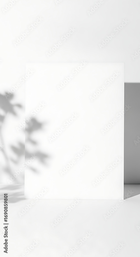 Poster simple white product display backdrop with soft botanical shadows