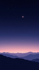 Serene Twilight Horizon Featuring Majestic Mountain Silhouettes Against a Starry Night Sky with a Bright Planet Shining Overhead