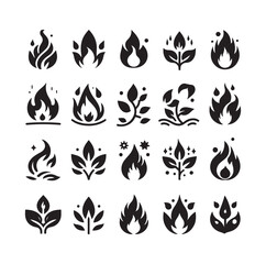 Fire flame icon set vector and silhouette 205