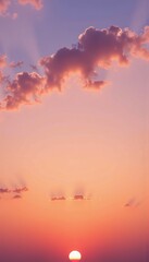 Golden Horizon with Magenta Clouds Casting Warm Rays Over Tranquil Sunset Sky Creating a Blissful Vibe