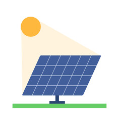 Flat style solar power concept showing photovoltaic panels under sun. Clean energy vector ideal for environmental education, eco campaigns, renewable resource promotion and branding.